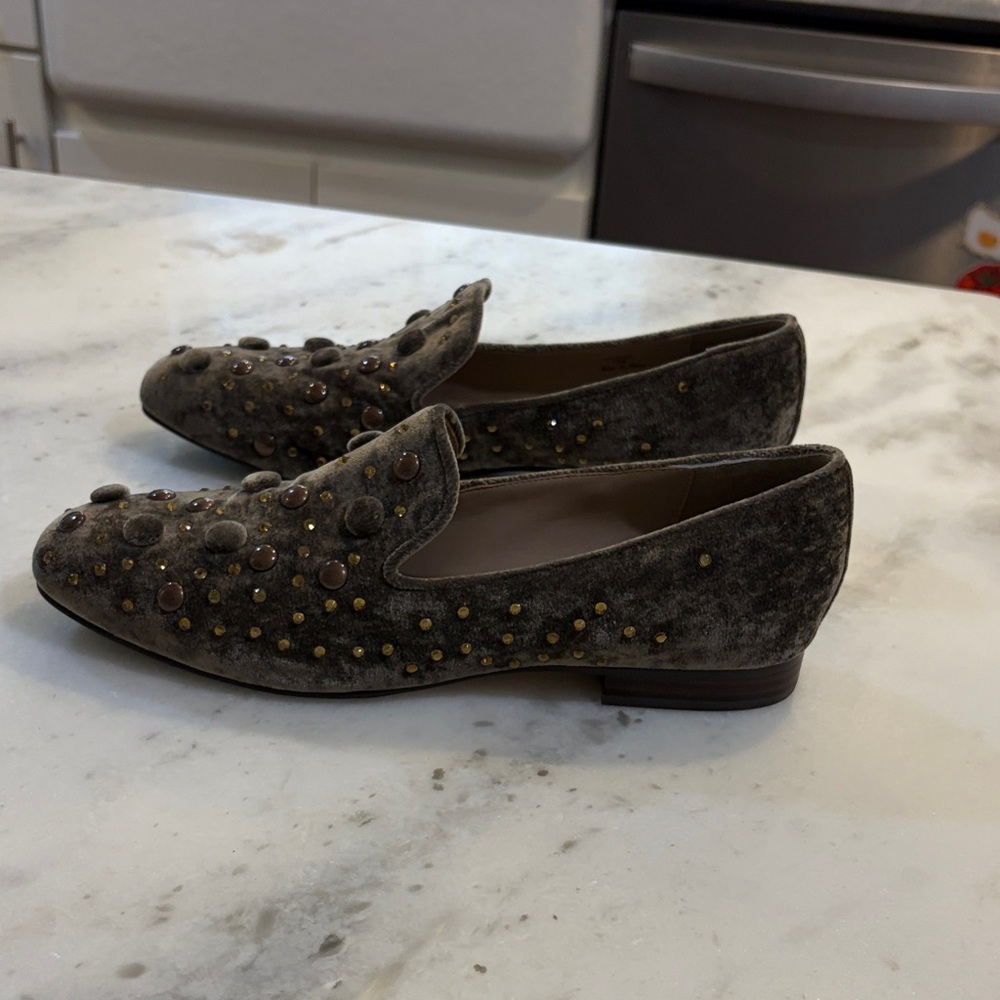 Donald J. Pliner Brown Velvet Studded Loafers - Picture 4 of 6